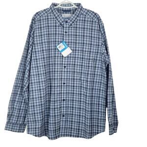 NWT 455 Columbia Activewear Shirt Mens Sz XL Plaid Checkered Blue Long Sleeve